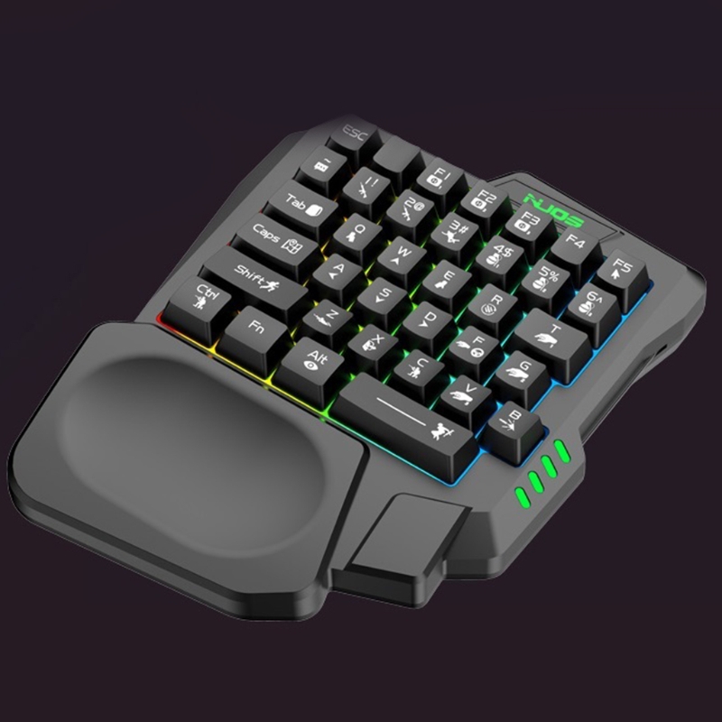 Klawiatura USB jednoręczna przewodowa 35 klawiszy Luminous klawiatury do gier na Tablet kolorowa ergonomia klawiatura dla graczy podpórka pod ramię