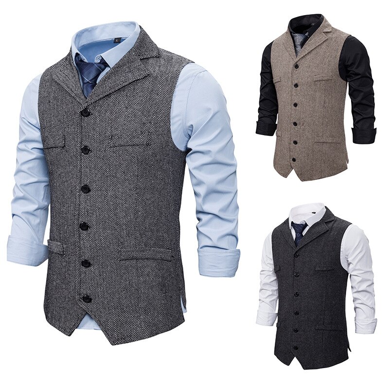 Autumn Business Vest Men's Clothing Male Lapel Casual Men Suit Vest With Pockets Vest Outerwear Chaleco Hombre