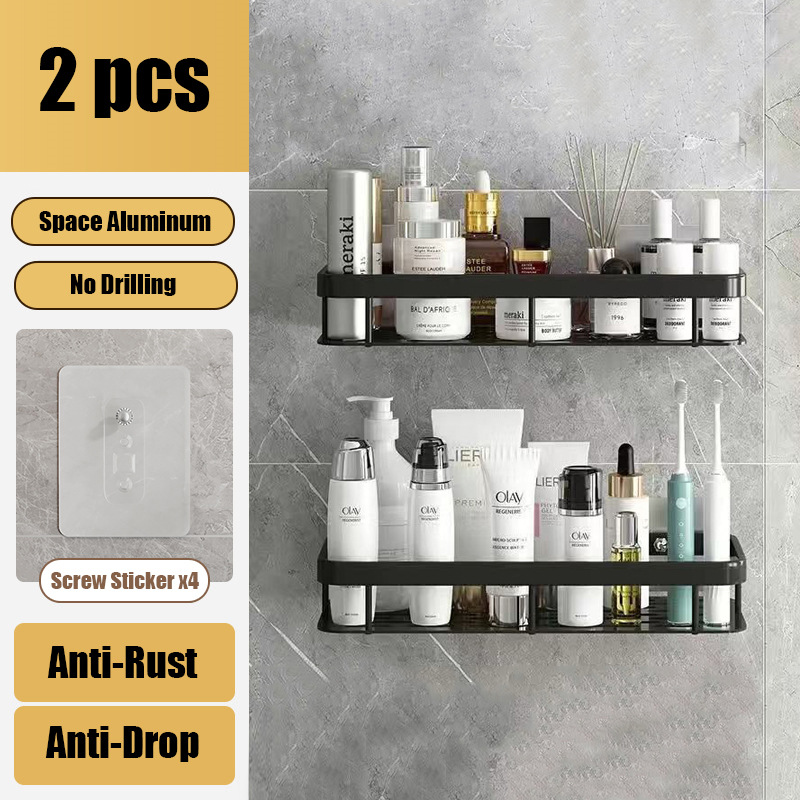 Bathroom Shelves Aluminum Alloy Shower Corner Shelf Shampoo Rack No Drill Kitchen Organizer Wall Shelf Bathroom Accessories: light green