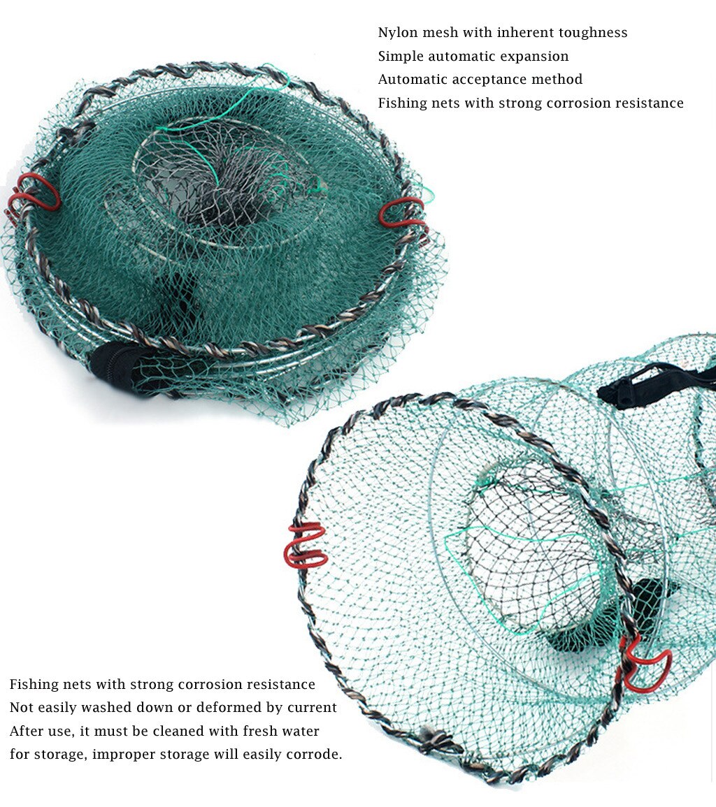 Folded Fishing Net Trap Portable Zipper Bait for Shrimp Crayfish Crab Baits Double Openings on Both Sides spring cage#5