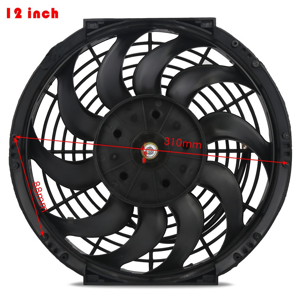 12v fläkt universell slank dragskjut racing kylarfläkt 10 s- blad elektriska motorns kylfläkt 80w 9 "10" 12 "tum: 12 tum