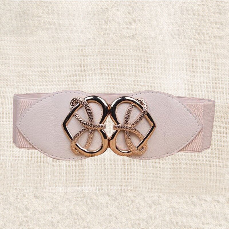 21 types Women Elastic Wide Belt Thick Vintage Totem Print Stretch Leather Waist Belt For Dress Corset Cinch Waistband Z30: Creamy-white Heart