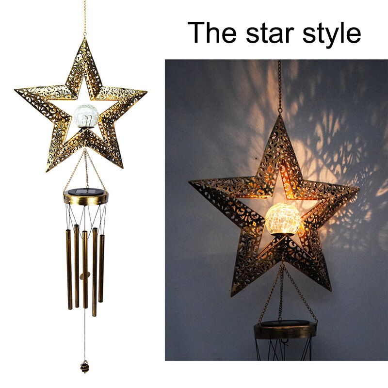 Wind Chimes Solar Lights Garden Decoration Hanging Aeolian bell Solar Lamp With Moon Star Sun Shape for Home Festival Decorative: Star
