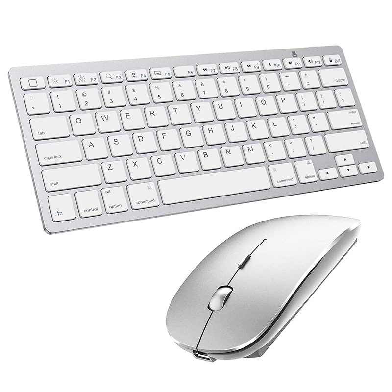 Bluetooth Keyboard and Mouse Combo,Wireless Keyboard and Mouse for iPad Pro/Air/iPad/iPhone,IOS13 and Above: Silver
