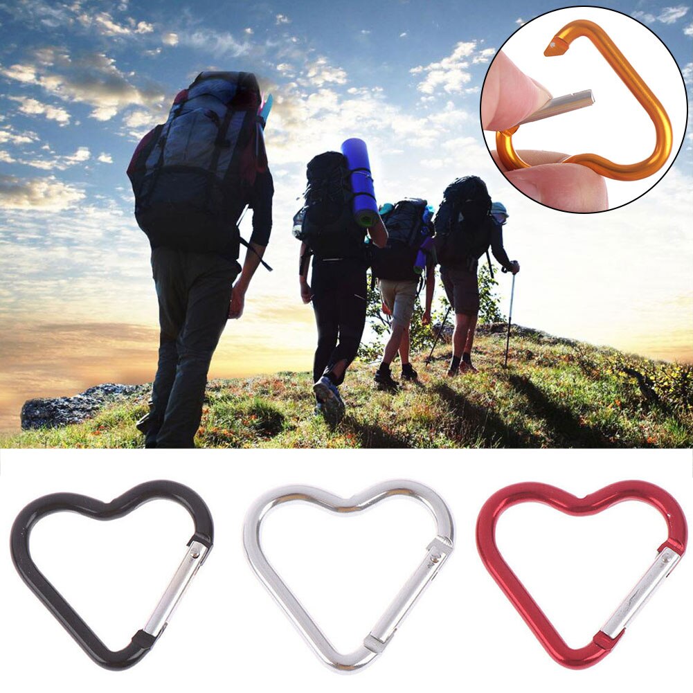 3pcs Portable Mini Fast Hanging Camping Aluminum Alloy Carabiner Sport Keychain Heart Shaped Clip Hiking Outdoor Gadgets