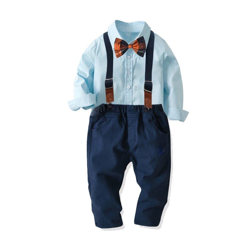 Babydragt børnedragter 2 stk/sæt kids baby boys dragt jakkesæt solid skjorte+ bukser sæt til drenge til formel fest 1-6 alder