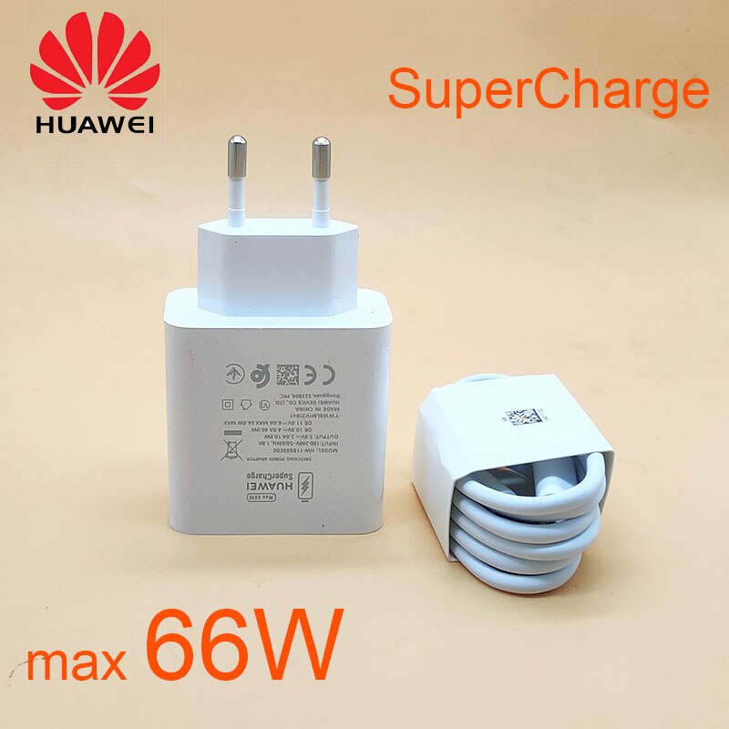 Original HUAWEI Charger 66W Fast charge adapter SuperCharge USB 6A Type C Cable For p50 p40 Mate 40 pro honor 50 nova 9 magic 3