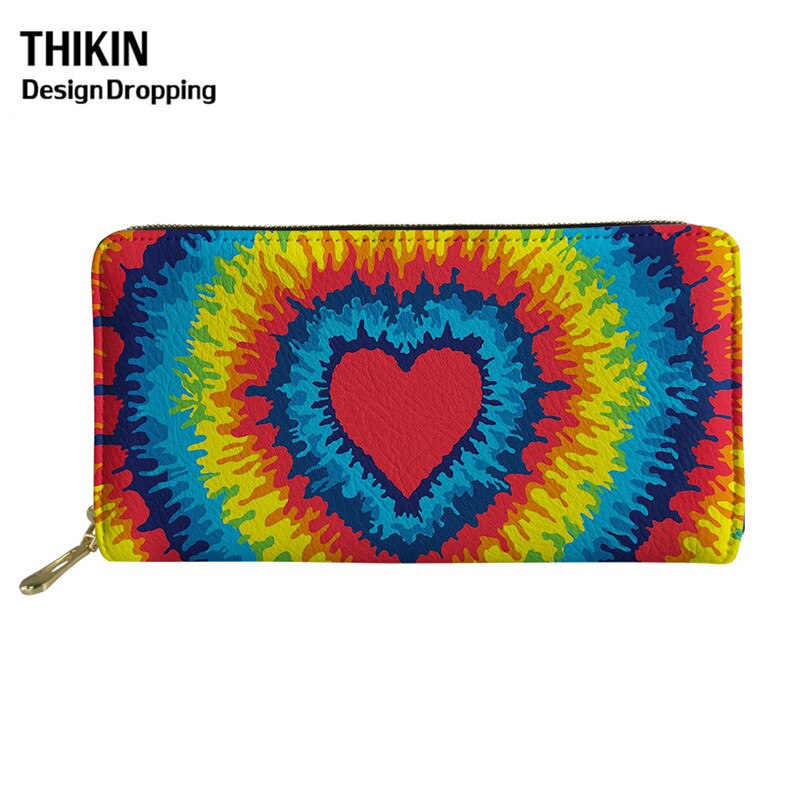 THIKIN Colorful Tie-dye Pattern Women Leather Wallet Ladies Travel Long Purse Phone Bag Daily Capacity Coin Bags: Red