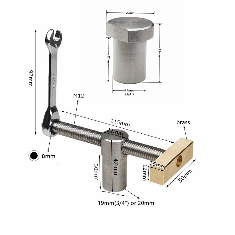 Houtbewerking Desktop Clip Snelle Vaste Klem Messing Armatuur Vise En Holing Boor Voor 19/20Mm Hond Gat joinery Werkbanken Gereedschap