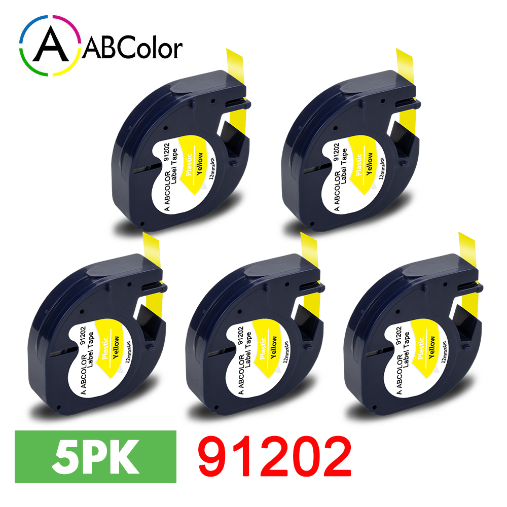 10PK 91201 91202 12267 etykiety dla Dymo LetraTag 12mm 91222 91332 taśma z etykietami 91200 91203 dla Dymo LetraTag LT-100H drukarka do etykiet: 5PK Plastic Yellow