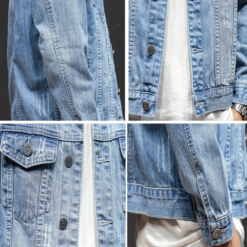 DIMUSI Autumn Mens Denim Jacket Men Trendy Casual Windbreaker Denim Jacket Male Bomber Ripped Cowboy Jeans Jackets Clothing