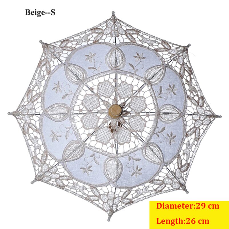 Barn størrelse broderi blonder parasoll paraply bryllup dekorasjon foto rekvisita blomsterpike paraply bomull blonder barn parasoller: Diameter 29cm- beige