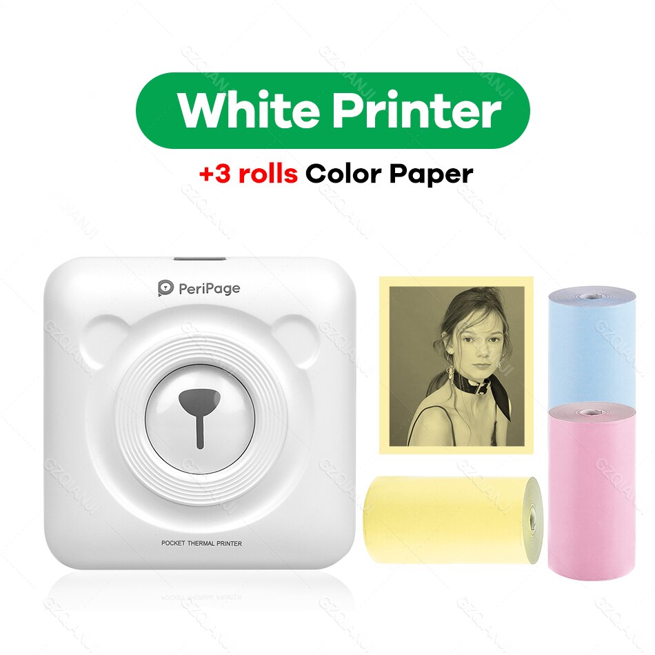 Peripage – Mini-imprimante Photo Portable sans fil A6, 58mm, avec étiquette autocollante et Notes,: WH add 3 Color