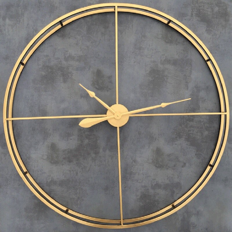 1Pcs Wanddecoratie Smeedijzeren Wekker Retro Wandklok 3D Ronde Romeinse Holle Iron Bar Rustig Decoratieve Muur klok Goud 6