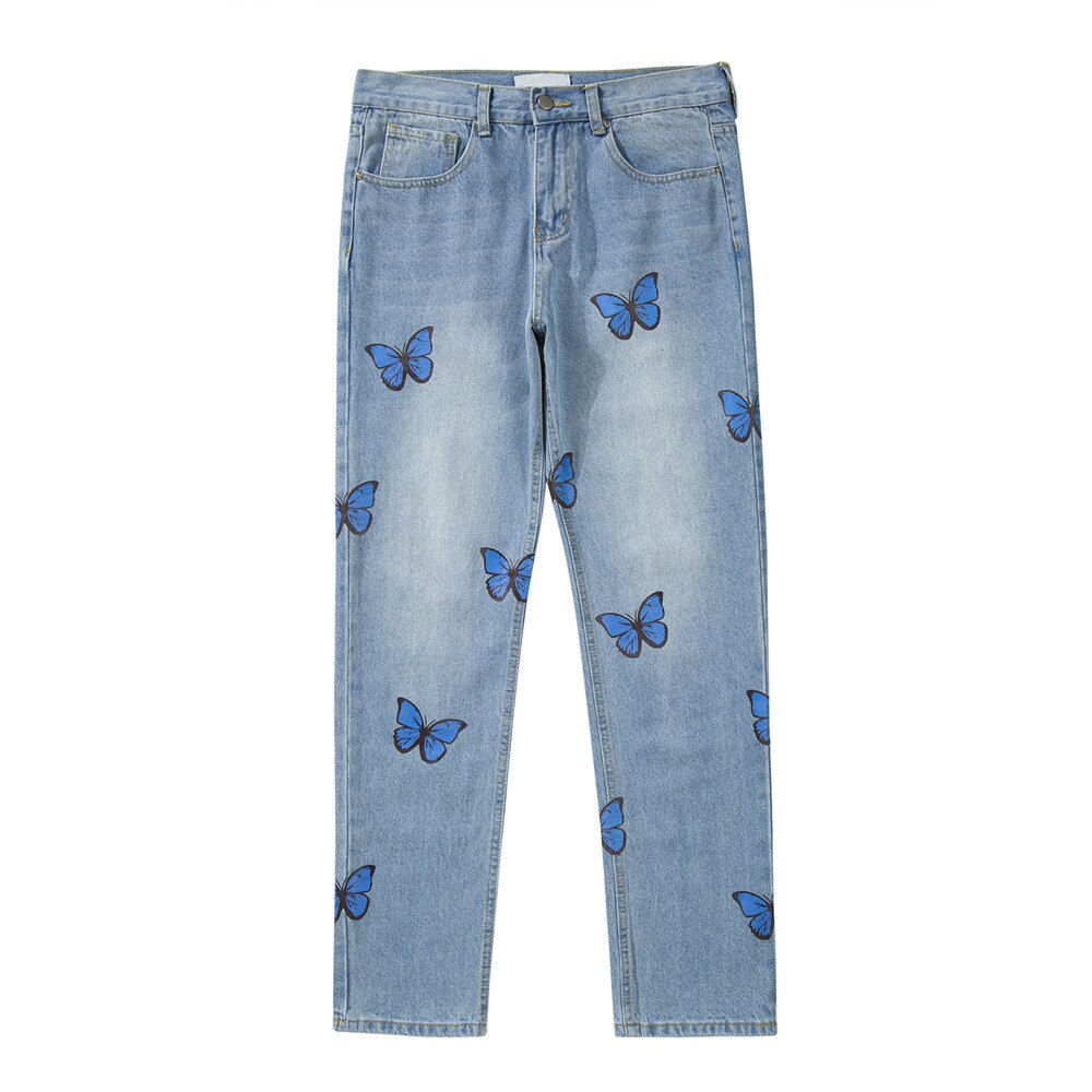 Dark Icon-Pantalones vaqueros de mariposa azul para hombre, ropa de calle alta: 30