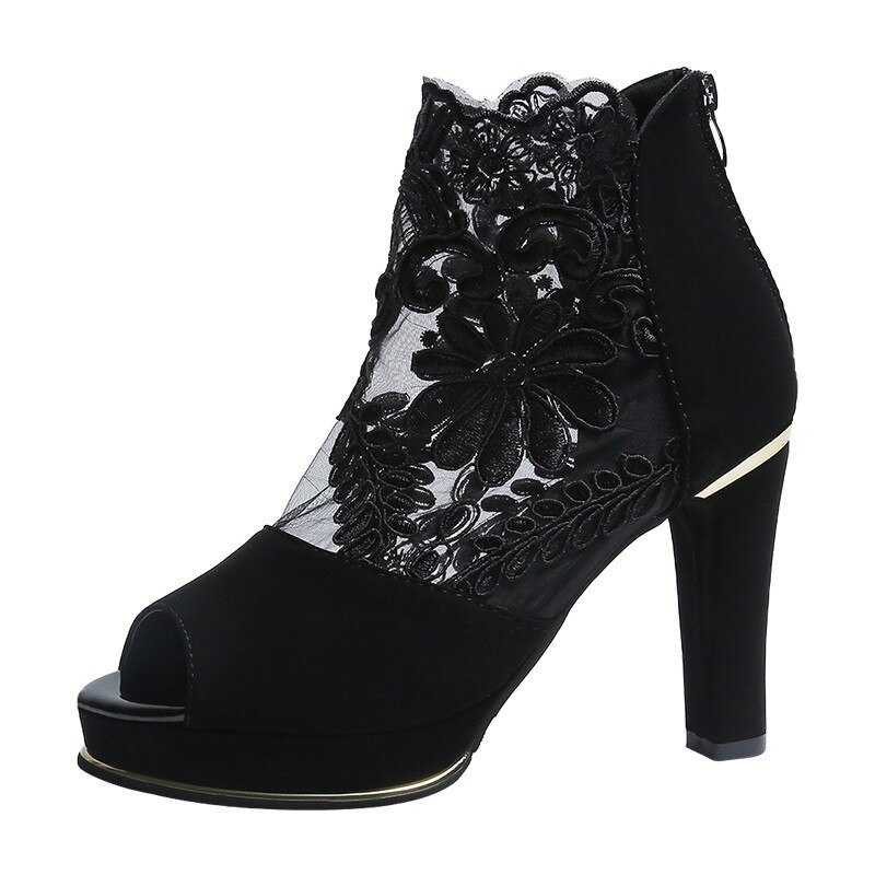 Sandales à talons grossiers, chaussures de bal de mariage Sexy, en gaze, maille étanche, européennes et américaines, printemps et été