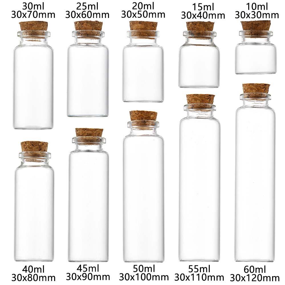 20 pièces 10ml 15ml 20ml 25ml 30ml jolies bouteilles de souhaits en verre transparent avec bouchon en liège bouteilles d'épices vides pots bricolage artisanat flacons