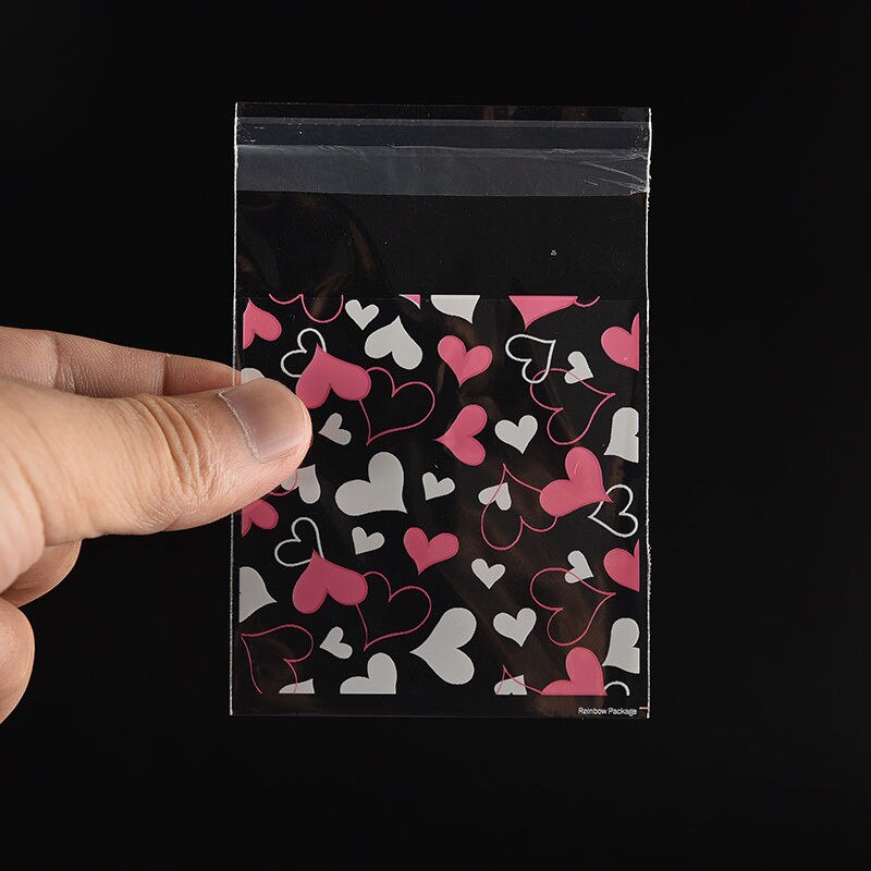 Mageløse 100 stk/pose slik plastik pakke pose hjerte pakke poser clip holdere
