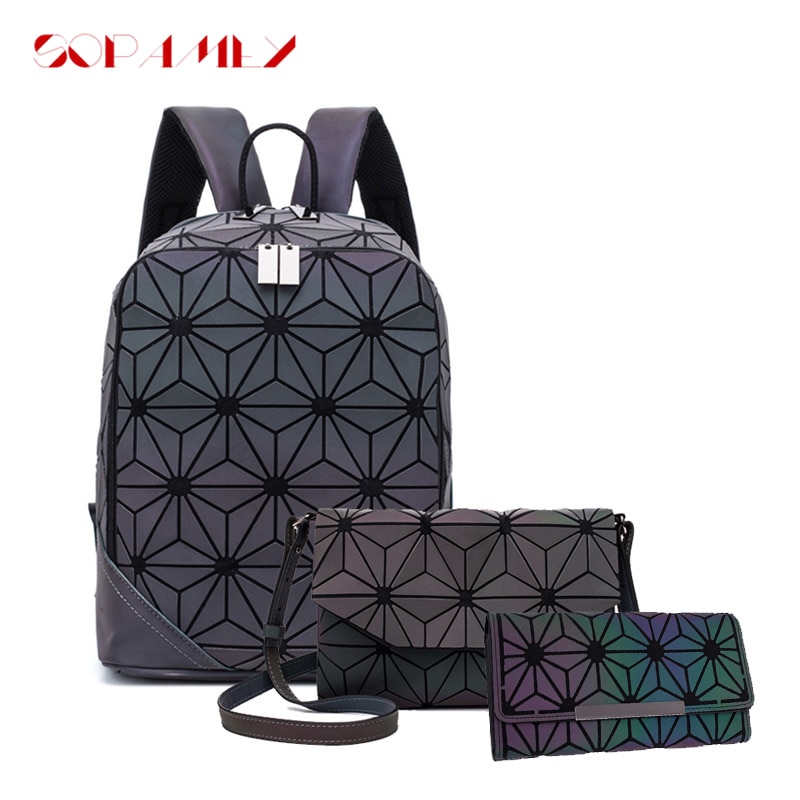 Nuovo Luminoso Zaino Delle Donne Zaino Reticolo Set Scuola Zaini per Teenage Girl Borse da Scuola Olografica Frizione Della Borsa Mochila