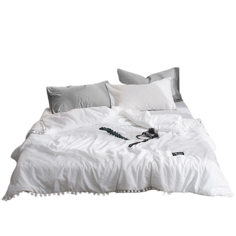 Zacht Roze Worp Deken Met Bal Solid Zomer Dekbed Dekbed Queen Size Microfiber Quilt Met Gewassen Bal: White