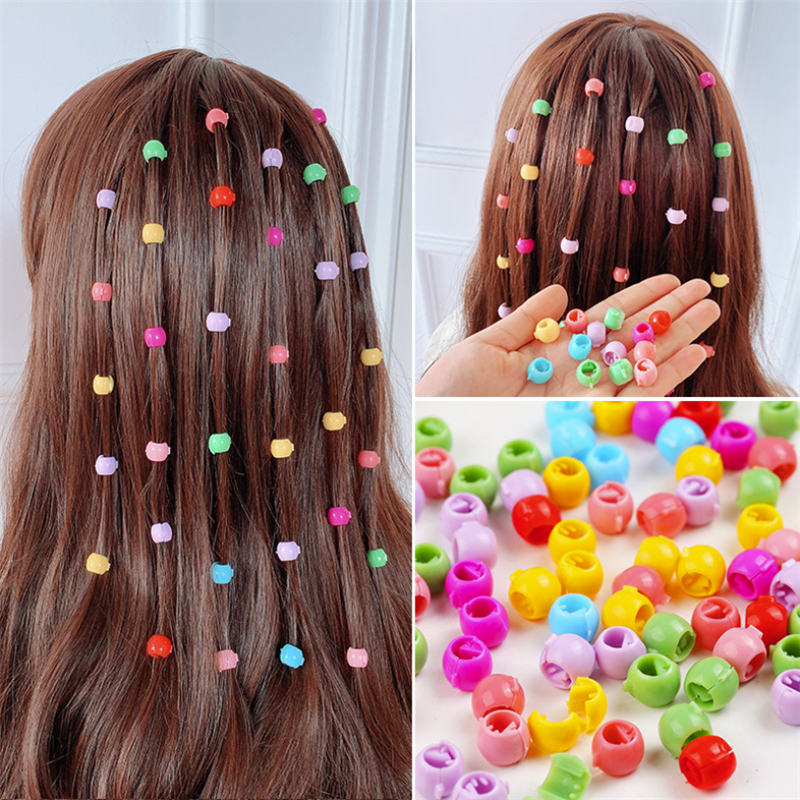 100Pcs Haar Vlechten Maker Kralen Hoofddeksels Leuke Candy Kleuren Plastic Haarspelden Haar Klauw Clips Voor Vrouwen Meisjes Haaraccessoires