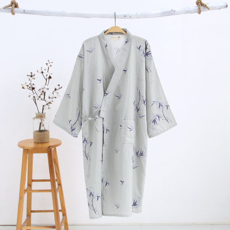 2025 neue Männer 100 % Baumwolle Blick Baumwolle Kleid verlieren Dünne Yukata Japanische Kimono Pyjama männer Mit Kapuze Kleid V-ausschnitt Pyjama Bademantel: M / Armee Grün