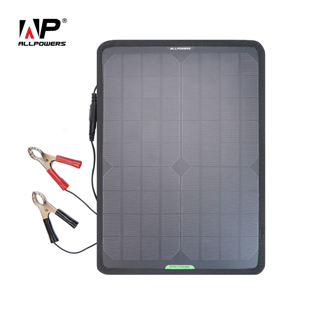 ALLPOWERS Pannello Solare Caricabatteria Da auto 10W 12V Solare Batteria auto Caricatore manutentore con clip di batteria per auto barca Moto