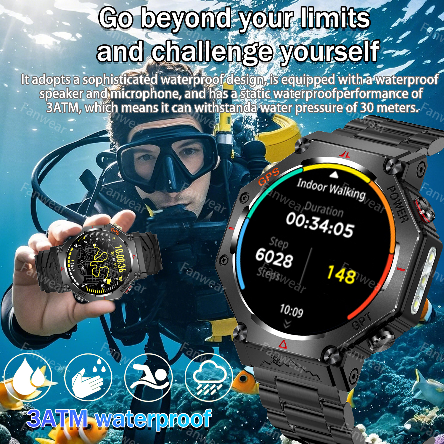 2025 Nuovo sport Militare Smartwatch Da Uomo per Xiaomi T-Rex 3 GPS Astuto Della Vigilanza 5 ATM Impermeabile costruito-in doppio-gruppo musicale GNSS bussola