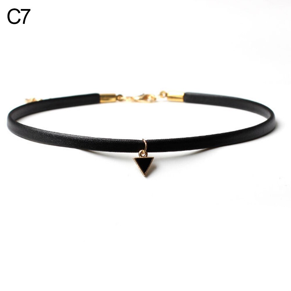 Women\'s Triangle Pendant Flower Lace Layered Wavy Velvet Vintage Choker Necklace