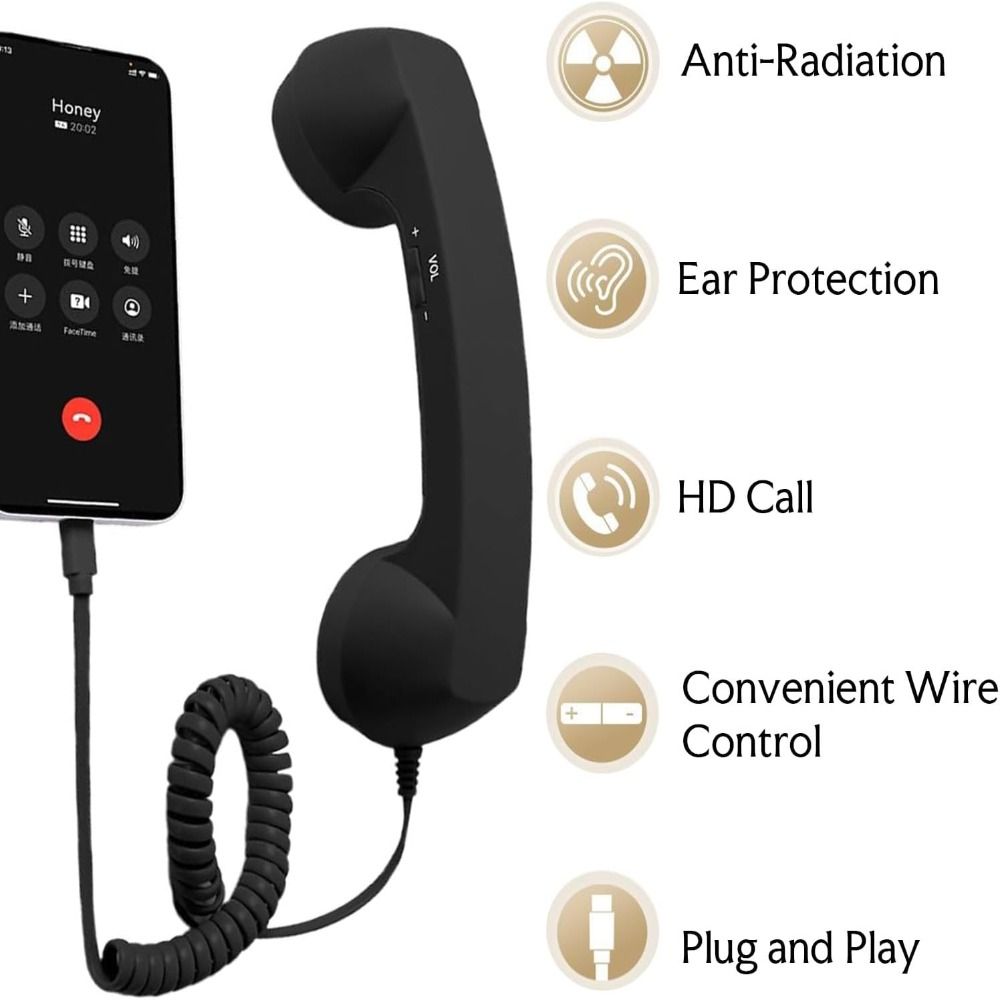with Microphone Phone Handset Type-C Telephone Style Landline Handle Receiver Tangle Free Wire Handheld Cell Phone Receiver