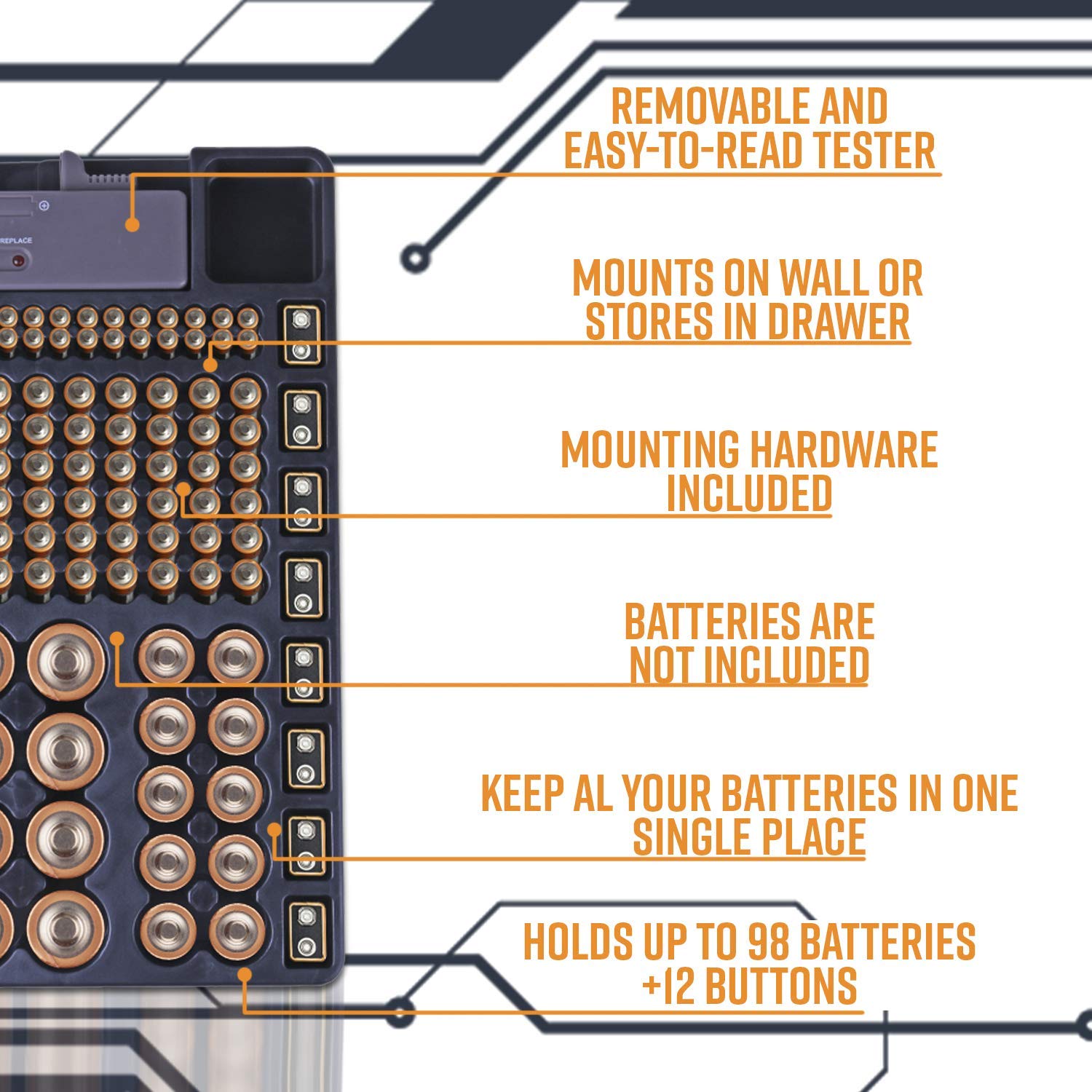 Battery Storage Organizer Holder w/Tester Battery Caddy Rack Case Box Holders Including Battery Checker For AAA AA C D
