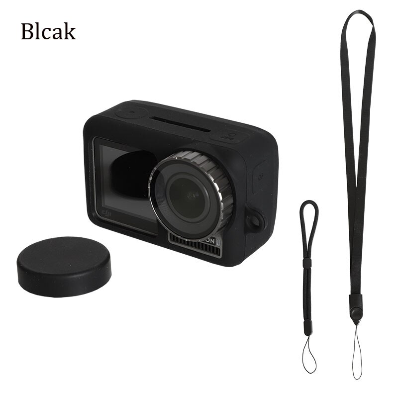 OSMO ACTION Silicone Protective Case Soft Cover + Lens Cap + Lanyard + Wrist Strap For DJI OSMO ACTION Action Camera Accessories: Black Color