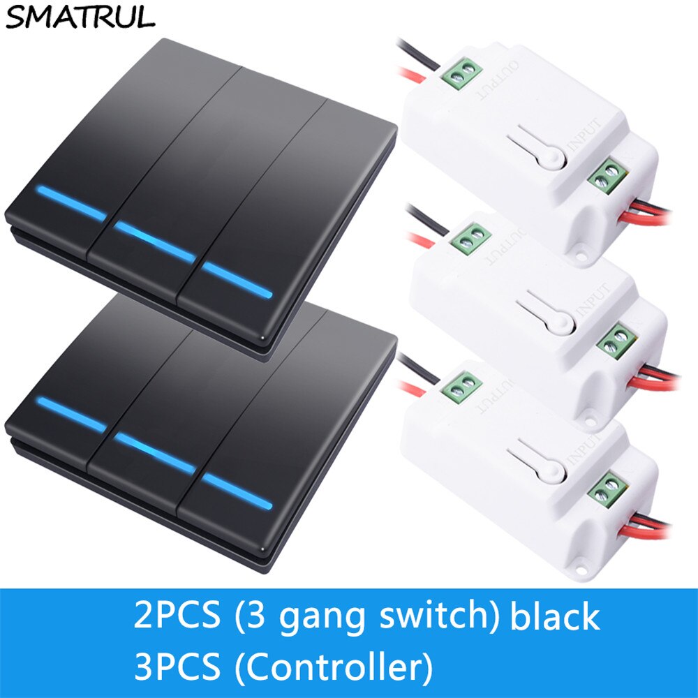 SMATRUL 433Mhz Wireless smart Light Switch RF Remote Control 1000W 50M AC 110V 220V Receiver Wall Panel push button Bedroom Lamp: B 2x3 GANG 3 RECEIVE