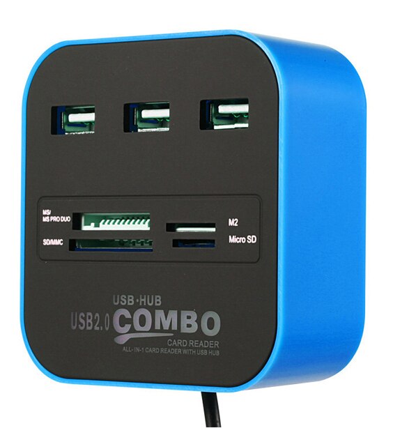 Twobro USB Hub 2.0 3 Ports TF Micro SD Card Reader Slot USB Combo Multi All In One USB Splitter Cables For Laptop Macbook: Blue