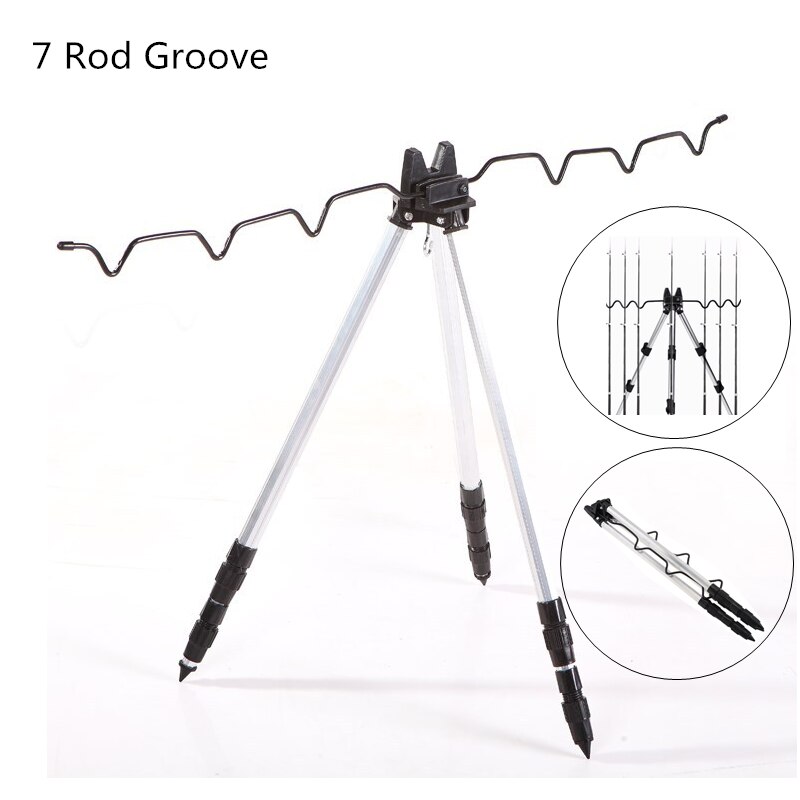 Aluminum Alloy Telescopic 5 / 7 Groove Fishing Rod Holder Portable Collapsible Tripod Stand Sea Fishing Pole Bracket