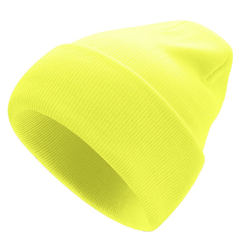 Strikket vinterlue solid varme luer unisex lue fritidshatt for menn kvinner hip-hop vår høst panser voksen skullies: Fluorescerende gul