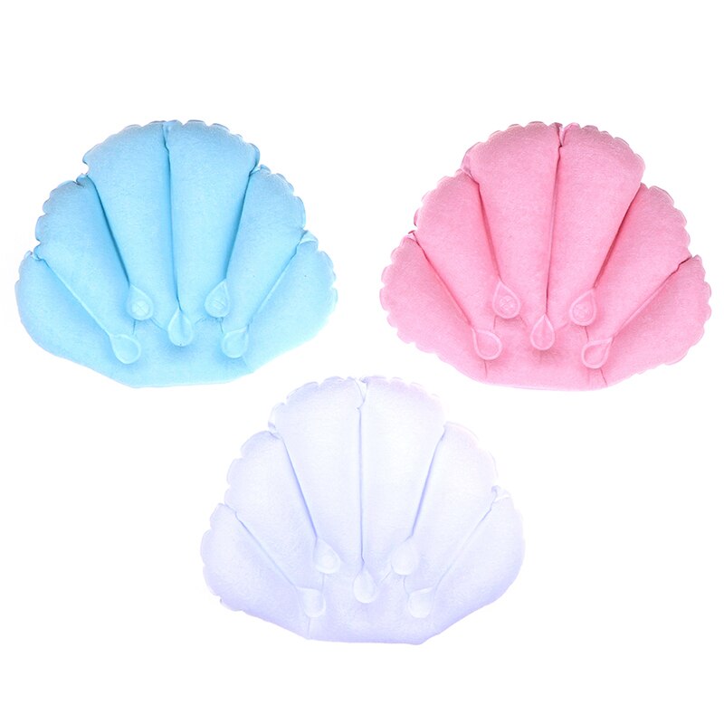 Soft Home Spa Inflatable Bath Pillow Cups Shell Shaped Neck Bathtub Cushion Support Pillow Bathtub Cushion