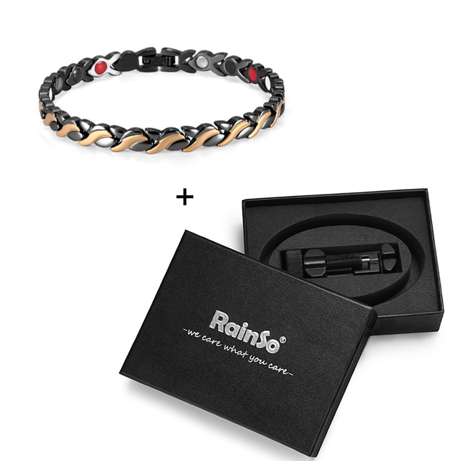 RainSo Female Charm bracelet Germanium Link Chain Health Magnetic Bracelet For Women Bio Energy Jewelry for Arthritis: BK bracelet set