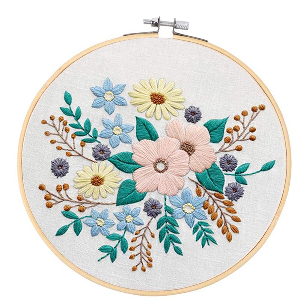 Flower Pattern Needle Thread Sewing Kits with Cross Stitch Hoop, Embroidery