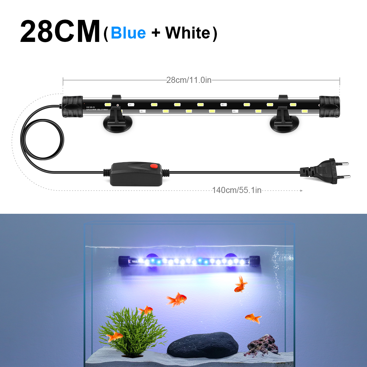 48/38CM LED pecera lámpara de tubo subacuática barra de luz 220V UE para acuario sumergible peces mascota planta crecimiento iluminación Decoración: green
