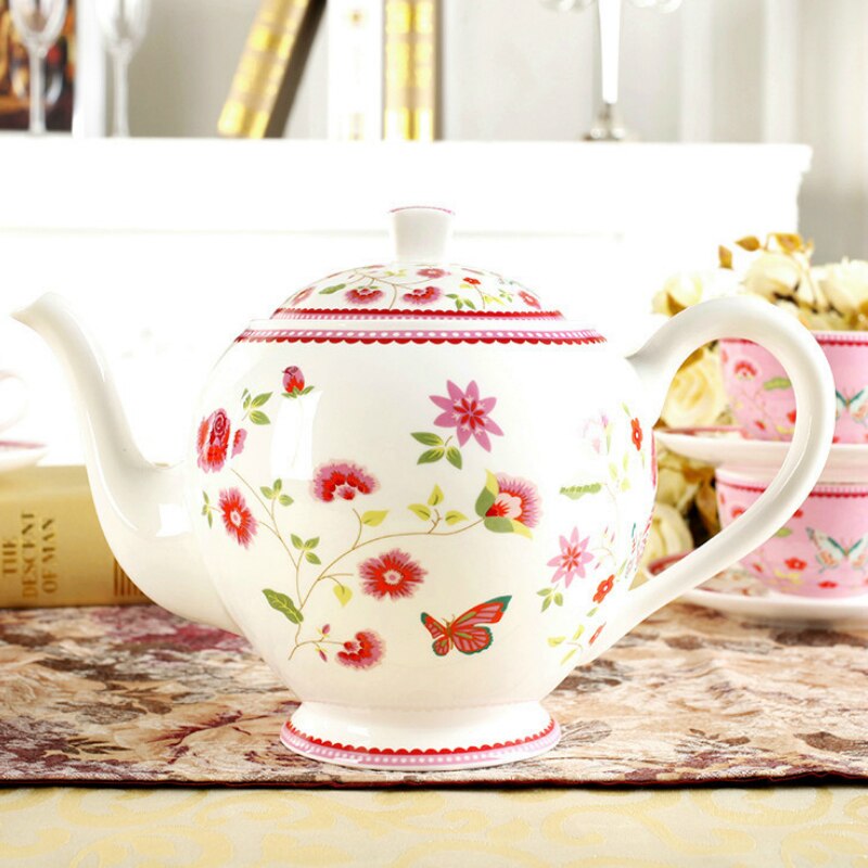 Pink Kawaii Bone China Coffee Cup Rose Garden European Style Sugar Bowl Kettle Cute Couple Cups Saucers Tea Mug Set Kitchen