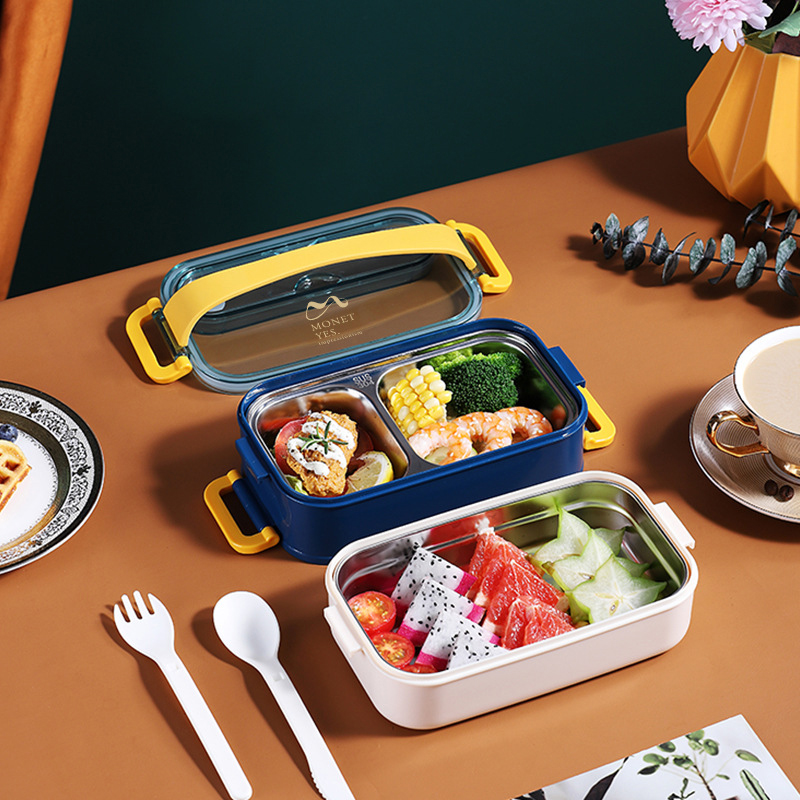 Roestvrij Staal Lunchbox Student Magnetron Kinderen Bento Box Voedsel Opslag Met Onafhankelijke Doos Container Opslag Ontbijt Doos