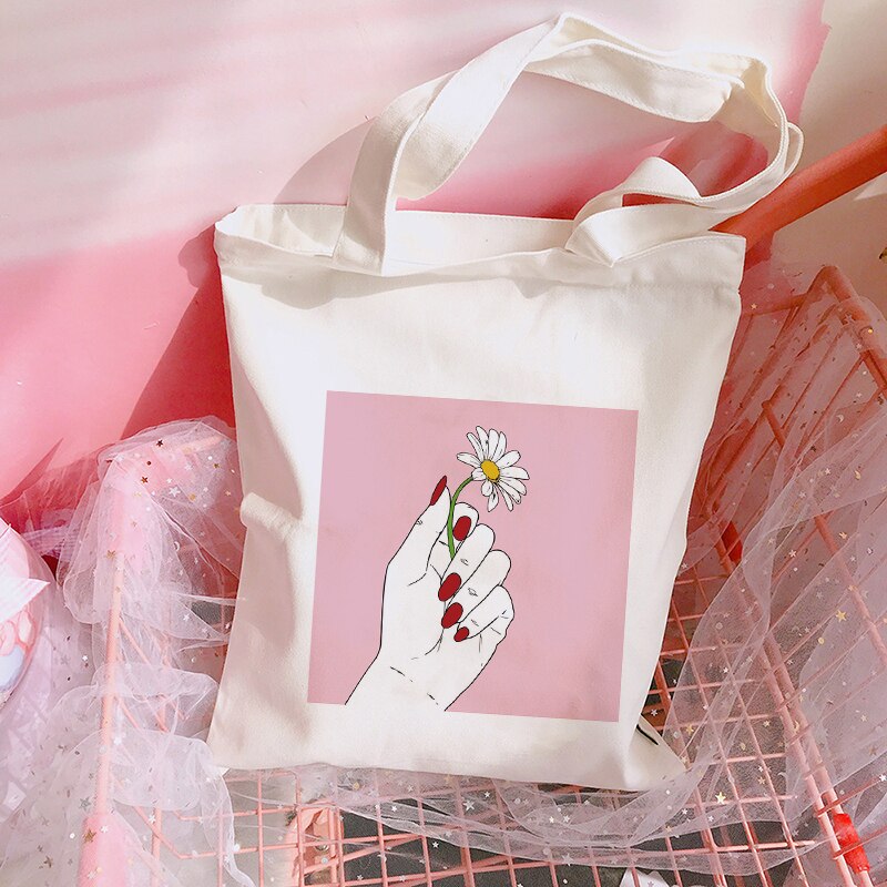 Harajuku Ulzzang Women Print Summer Shoulder Bag Cartoon Casual Female Tote Bag Fun Female Canvas Bags Large-capacity: B1349-TBWH-M