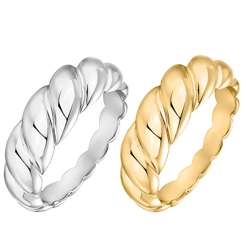 VQYSKO Croissant trenzado sello trenzado anillo de cúpula gruesa banda de estrella apilable para mujeres y hombres anillo de boda llamativo minimalista: 12 / Plata