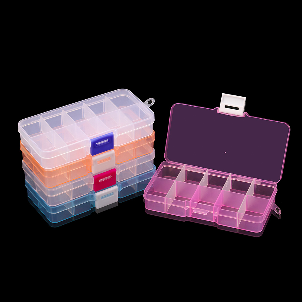 10 Slots Adjustable Clear Plastic Rectangle Storage Box Case Holder Craft Organizer Beads Jewelry Container For Jewelry Storage