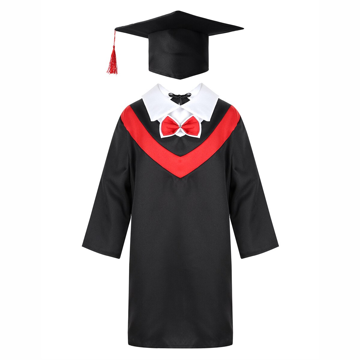 Enfants garçons filles préscolaire école primaire robe de Graduation avec casquette gland pour enfants étudiants jeu de rôle Costume habiller tenues: Red / 160