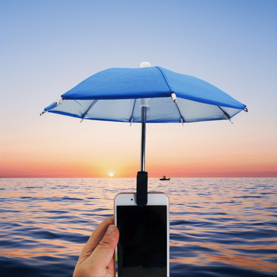 Soporte de paraguas para teléfono móvil de acero inoxidable con Clip para parasol, Mini soporte para teléfono con paraguas, soporte: Zafiro