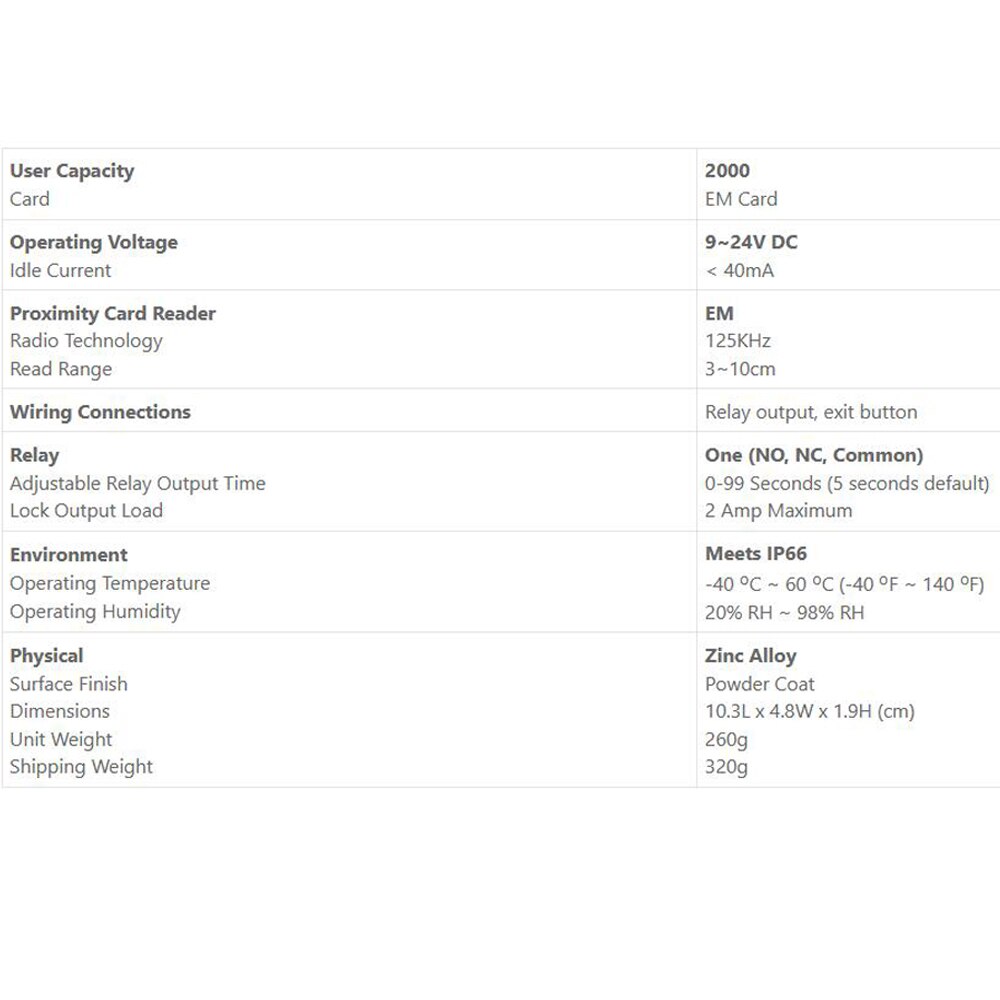 Standalone Metal Rfid door access control system 125Khz Proximity card reader 2000 user with Management card IP66 Waterproof