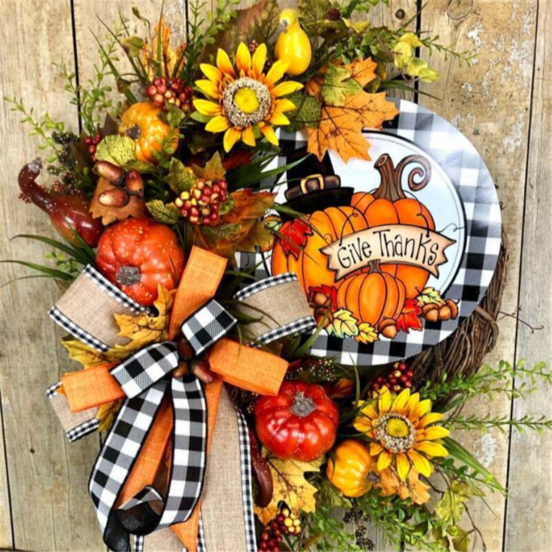 Halloween Herfst Krans Kunstmatige Fall Bladeren Pompoen Deur Teken Voor Huis Tuin Boerderij Decoratie C1