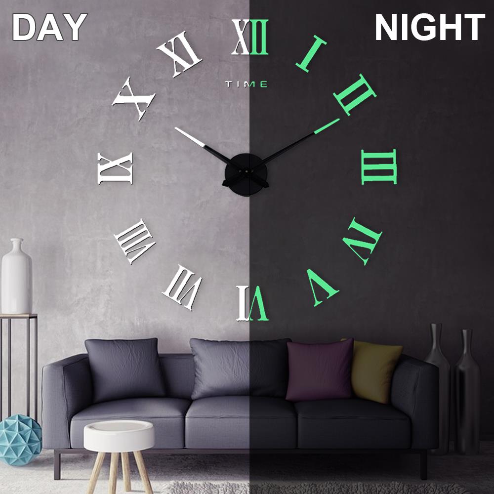 DIY Mirror Stickers Modern DIY Wall Clock 3D Stickers Home Decor Decoration Mute Quartz Luminous Wall Clock
